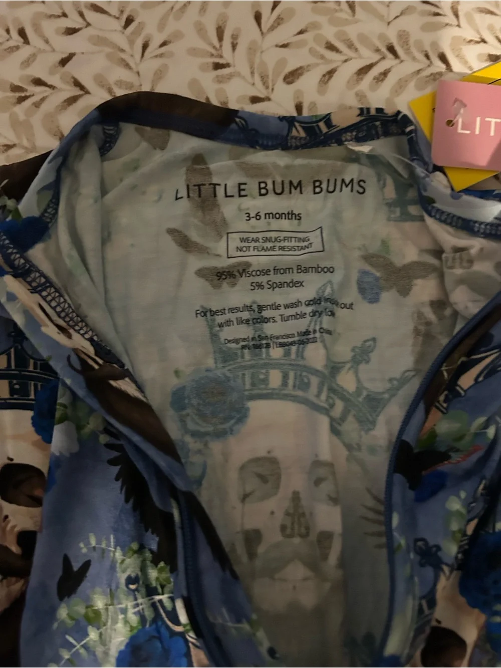 Blue Skull & Floral Zip-Front Kids One-Piece Bodysuit
